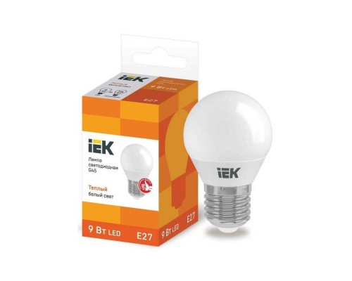 Лампа светодиодная IEK E27 9W 3000K матовая LLE-G45-9-230-30-E27