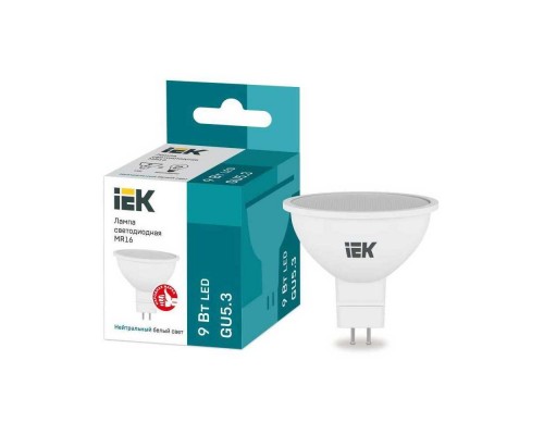 Лампа светодиодная IEK GU5.3 9W 4000K матовая LLE-MR16-9-230-40-GU5