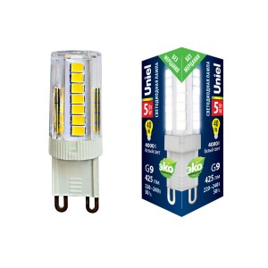 Лампа светодиодная Uniel G9 5W 4000K прозрачная LED-JCD-5W/4000K/G9/CL GLZ09TR UL-00006749