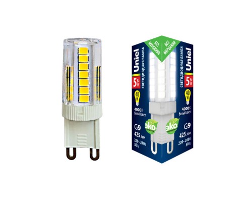 Лампа светодиодная Uniel G9 5W 4000K прозрачная LED-JCD-5W/4000K/G9/CL GLZ09TR UL-00006749