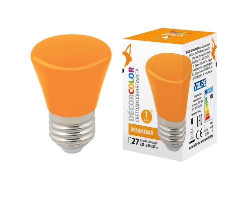 Лампа светодиодная Volpe E27 1W оранжевая LED-D45-1W/ORANGE/E27/FR/С BELL UL-00005642