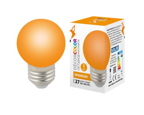 Лампа светодиодная Volpe E27 1W оранжевая LED-G45-1W/ORANGE/E27/FR/С UL-00005650