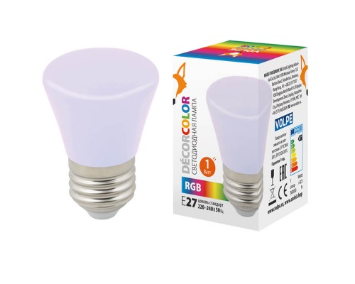 Лампа светодиодная Volpe E27 1W RGB матовая LED-D45-1W/RGB/E27/FR/С BELL UL-00005805