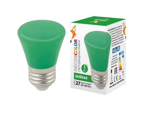 Лампа светодиодная Volpe E27 1W зеленая LED-D45-1W/GREEN/E27/FR/С BELL UL-00005640