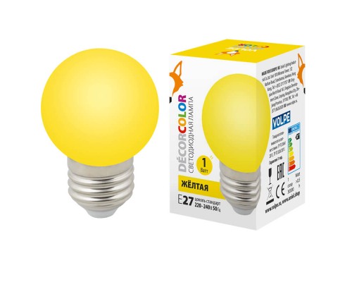 Лампа светодиодная Volpe E27 1W желтая LED-G45-1W/YELLOW/E27/FR/С UL-00005649