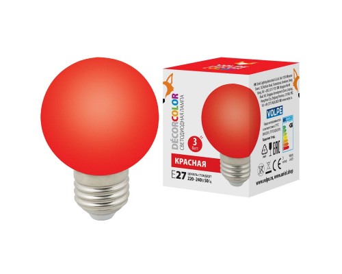 Лампа светодиодная Volpe E27 3W красная LED-G60-3W/Red/E27/FR/С UL-00006959