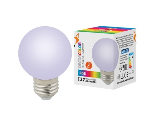 Лампа светодиодная Volpe E27 3W матовая LED-G60-3W/RGB/E27/FR/С UL-00006960