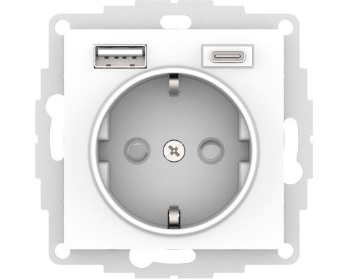 Розетка 2К+З/2хUSB Schneider Electric AtlasDesign 16A 250V Type A+С белая ATN000132