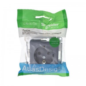 Розетка 2К+З Schneider Electric AtlasDesign 16A 250V со шторками грифель ATN000745