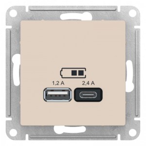 Розетка 2хUSB Schneider Electric AtlasDesign Type A+C бежевая ATN000239