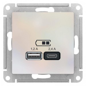 Розетка 2хUSB Schneider Electric AtlasDesign Type A+C жемчужная ATN000439