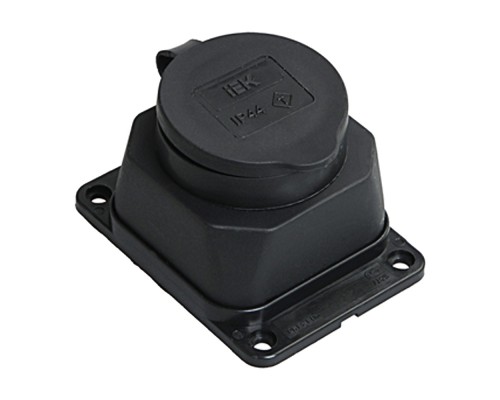 Розетка 2P+PE IEK Omega с крышкой черная PKR11-016-2-K02