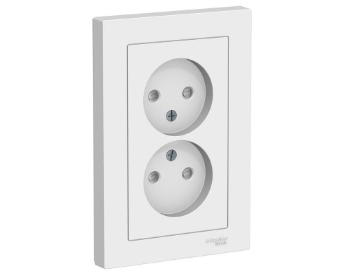 Розетка двойная 2К Schneider Electric AtlasDesign 16A 250V со шторками белая ATN000122