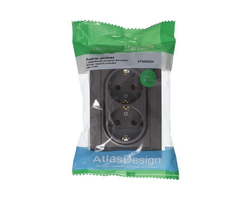 Розетка двойная 2К+З Schneider Electric AtlasDesign 16A 250V мокко ATN000624