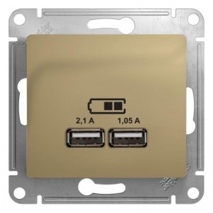 Розетка двойная USB Schneider Electric Glossa Type A+A титан GSL000433