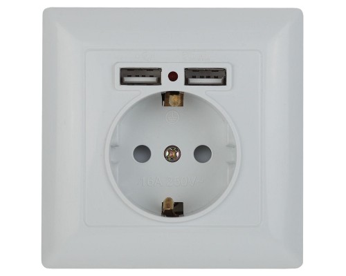 Розетка ЭРА Intro Solo Schuko P+E 16A 250V со шторками 2хUSB белый 4-410-01 Б0043403