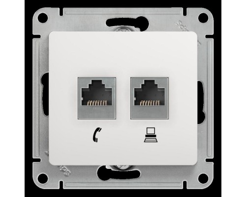 Розетка компьютерная RJ45/RJ11 Schneider Electric Glossa 5e кат UTP белая GSL000185