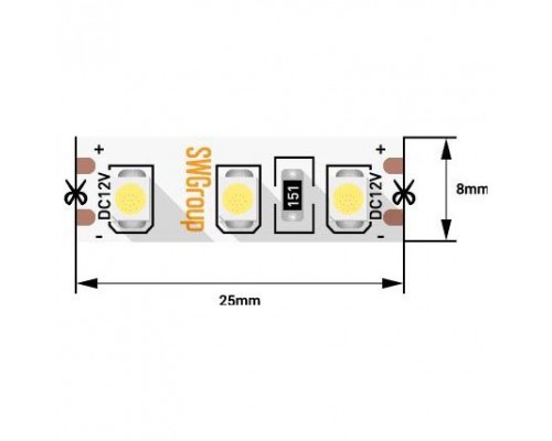 Светодиодная лента SWG 9,6W/m 120LED/m 3528SMD холодный белый 5M 006317