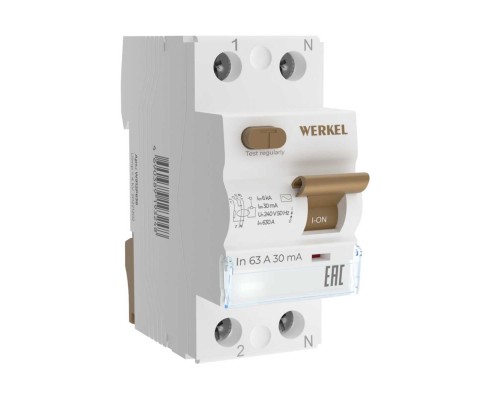 Устройство защитного отключения Werkel 1P+N 63A 30mА АС 6kА W912P636 4690389193125