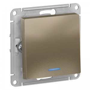 Выключатель одноклавишный Schneider Electric AtlasDesign 10A 250V с подсветкой шампань ATN000513